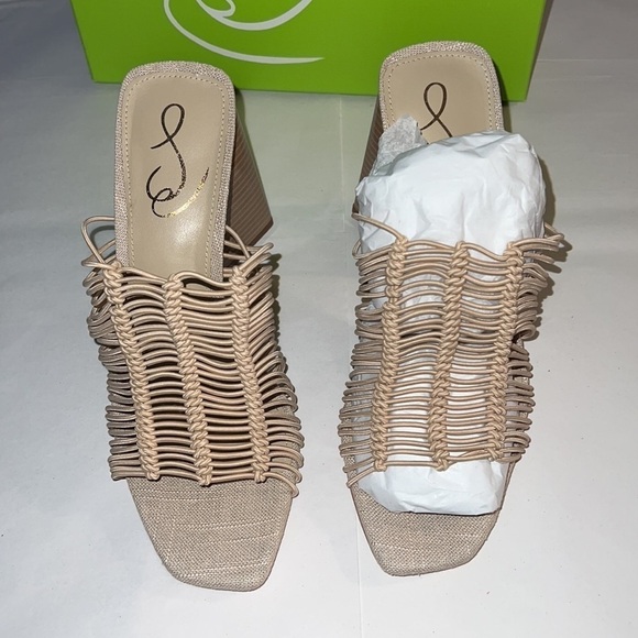 Sam Edelman Laurette block heels mule slip on sandals Sz 8 1/2 Almond Bungee new - Picture 9 of 12